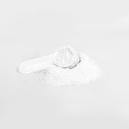 White energy powder with scoop for smooth boost and focus, sugar-free Lychee Splash flavor.